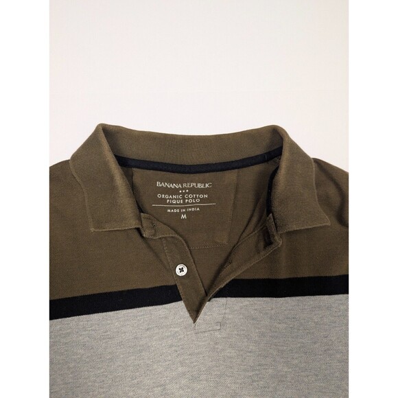 Banana Republic Oraganic Cotton Pique Polo Mens Medium Gray Olive Green - Picture 4 of 12